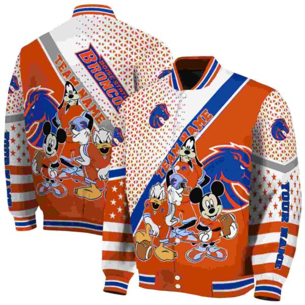custom boise state broncos mickey donald goofy orange white jacket fashion forward jacketwow