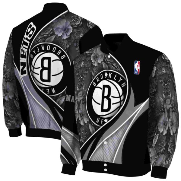custom brooklyn nets floral print black jacket fashion forward jacketwow