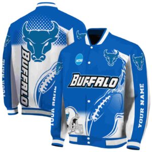 custom buffalo bulls flaming football royal blue white jacket fashion forward jacketwow