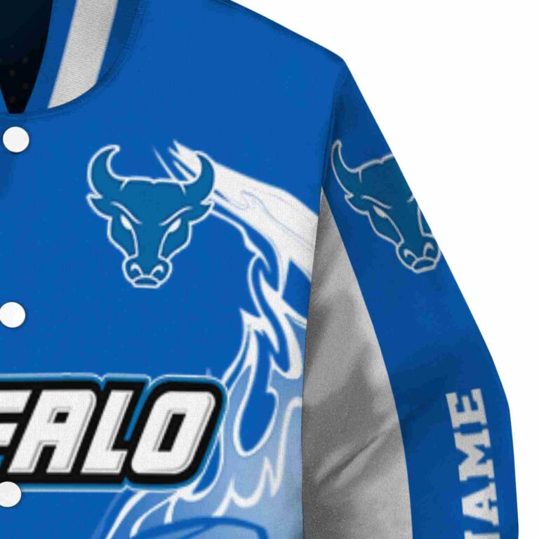 custom buffalo bulls flaming football royal blue white jacket premium grade jacketwow