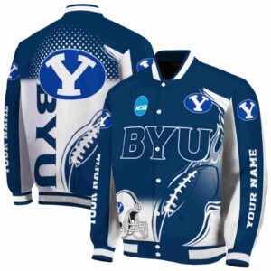 custom byu cougars flaming football blue white jacket fashion forward jacketwow