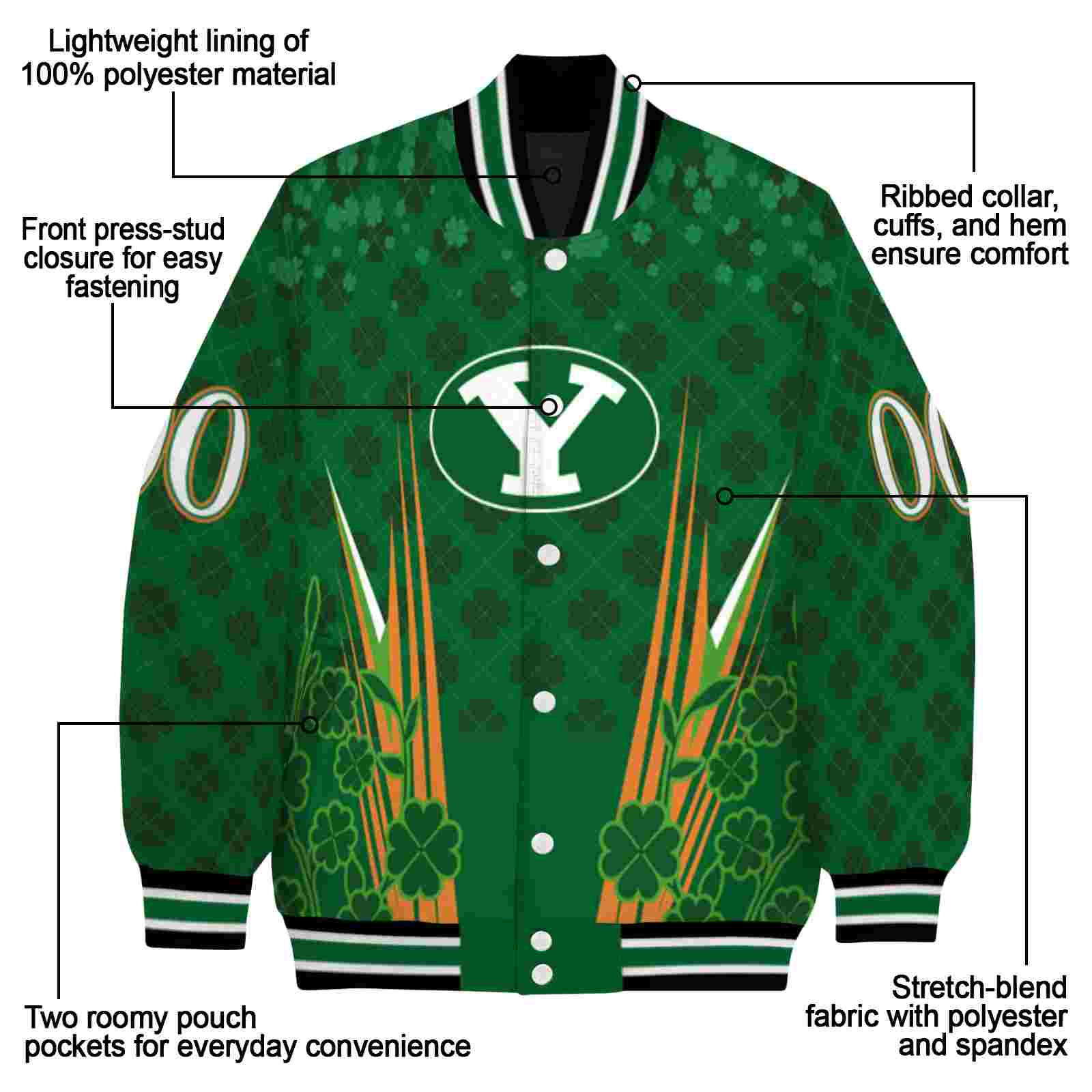 custom byu cougars shamrock pattern green jacket new arrival jacketwow custom byu cougars shamrock pattern green jacket new arrival jacketwow
