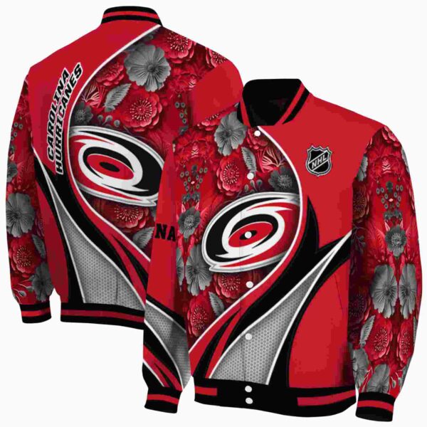 custom carolina hurricanes floral print red jacket fashion forward jacketwow