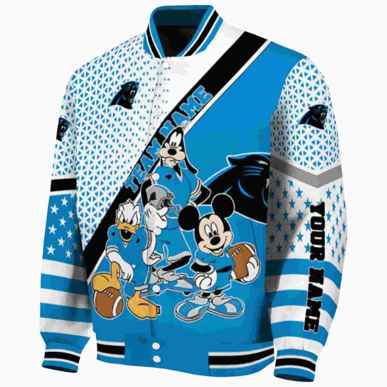 custom carolina panthers mickey donald goofy blue white jacket best selling jacketwow
