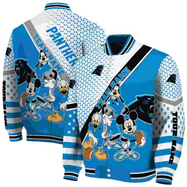 custom carolina panthers mickey donald goofy blue white jacket fashion forward jacketwow