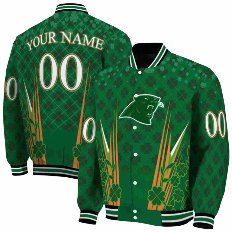 custom carolina panthers shamrock pattern green jacket fashion forward jacketwow