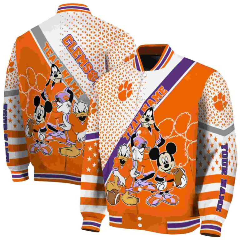 custom clemson tigers mickey donald goofy orange white jacket fashion forward jacketwow