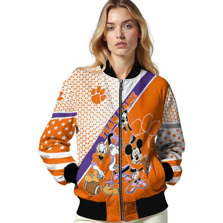 custom clemson tigers mickey donald goofy orange white jacket latest model jacketwow
