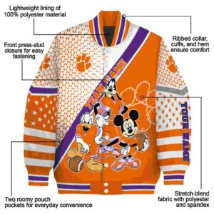 custom clemson tigers mickey donald goofy orange white jacket new arrival jacketwow