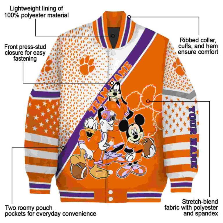 custom clemson tigers mickey donald goofy orange white jacket new arrival jacketwow