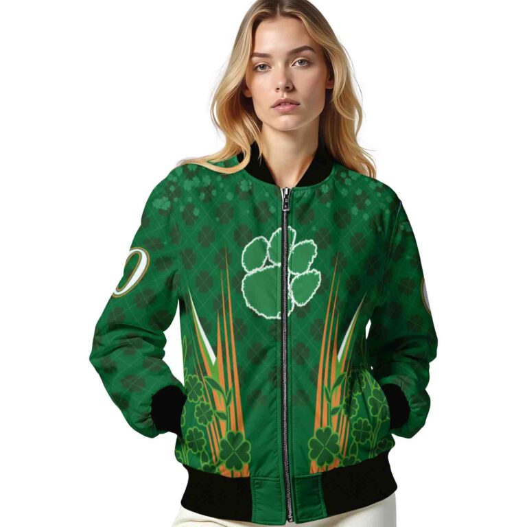 custom clemson tigers shamrock pattern green jacket latest model jacketwow