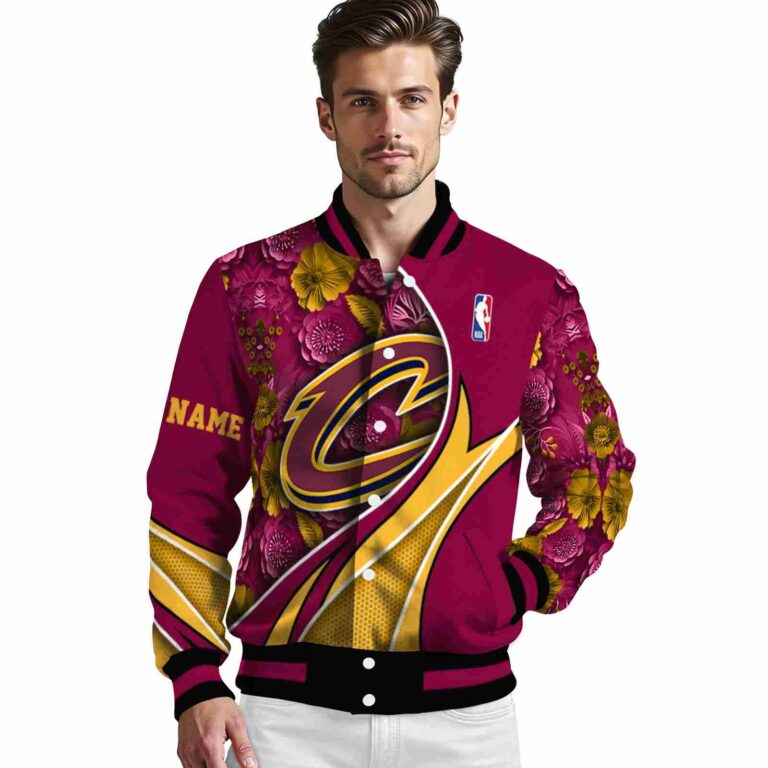 custom cleveland cavaliers floral print wine jacket high quality jacketwow