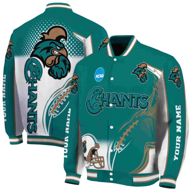 custom coastal carolina chanticleers flaming football green white jacket fashion forward jacketwow