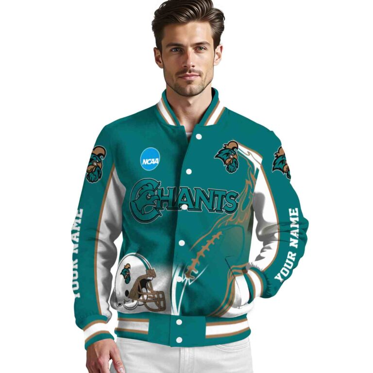 custom coastal carolina chanticleers flaming football green white jacket high quality jacketwow