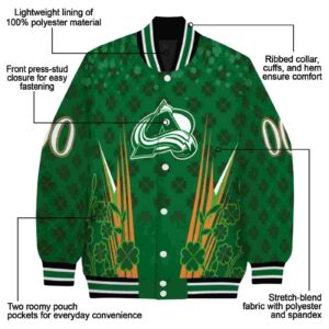 custom colorado avalanche shamrock pattern green jacket new arrival jacketwow