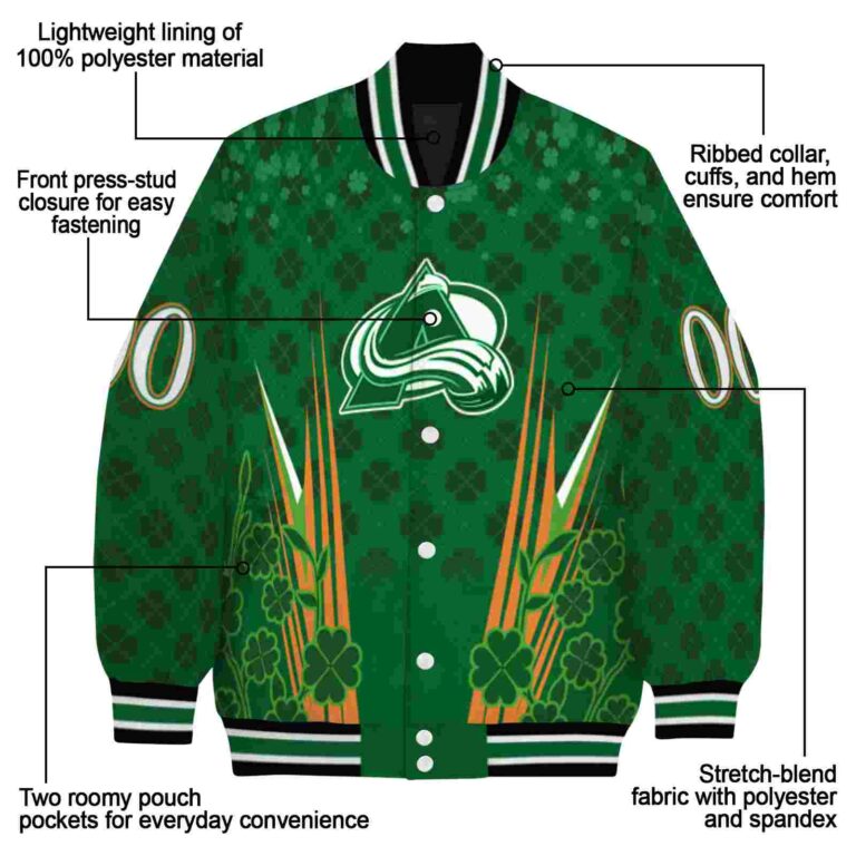 custom colorado avalanche shamrock pattern green jacket new arrival jacketwow
