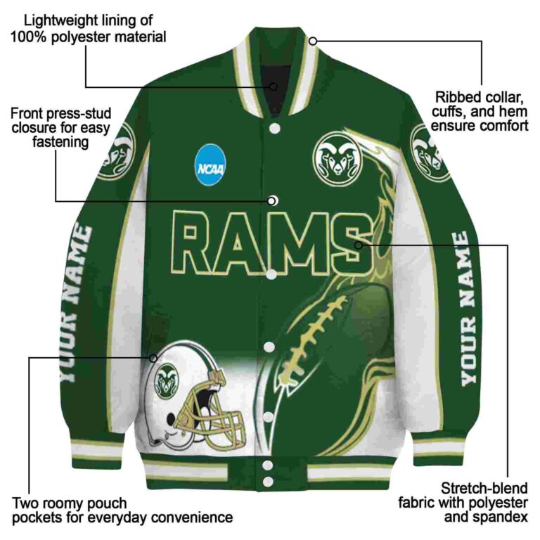 custom colorado state rams flaming football green white jacket new arrival jacketwow