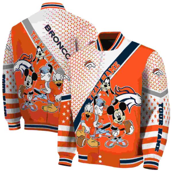 custom denver broncos mickey donald goofy orange white jacket fashion forward jacketwow