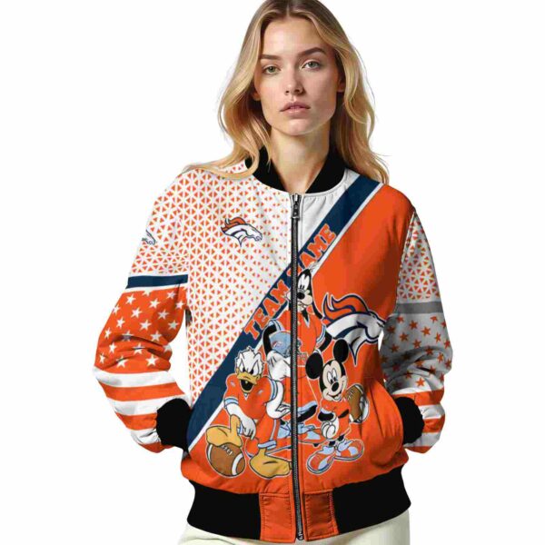 custom denver broncos mickey donald goofy orange white jacket latest model jacketwow