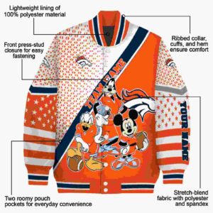 custom denver broncos mickey donald goofy orange white jacket new arrival jacketwow