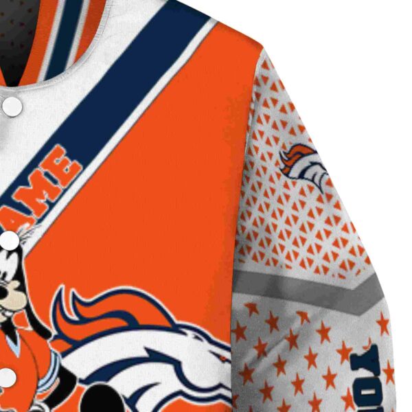 custom denver broncos mickey donald goofy orange white jacket premium grade jacketwow