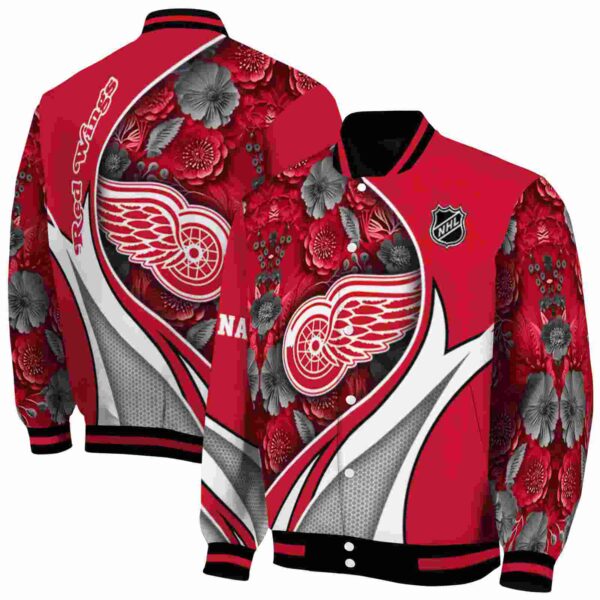 custom detroit red wings floral print red jacket fashion forward jacketwow