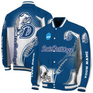 custom drake bulldogs flaming football blue white jacket fashion forward jacketwow