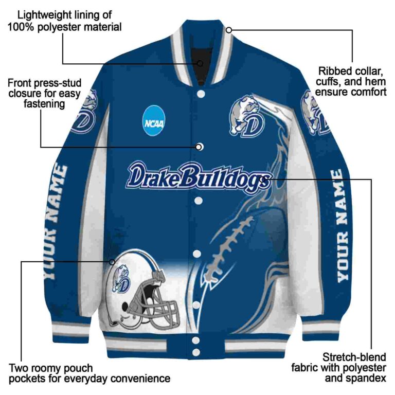 custom drake bulldogs flaming football blue white jacket new arrival jacketwow