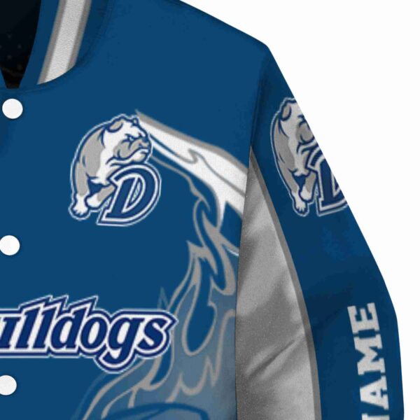 custom drake bulldogs flaming football blue white jacket premium grade jacketwow