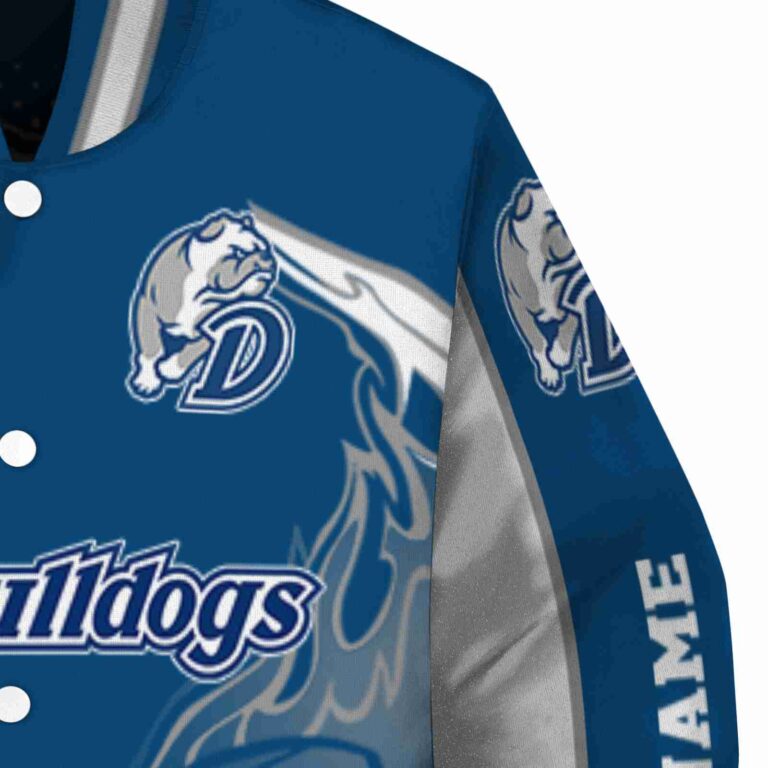 custom drake bulldogs flaming football blue white jacket premium grade jacketwow