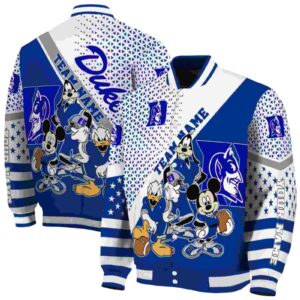 custom duke blue devils mickey donald goofy blue white jacket fashion forward jacketwow