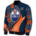 custom edmonton oilers floral print blue jacket best selling jacketwow