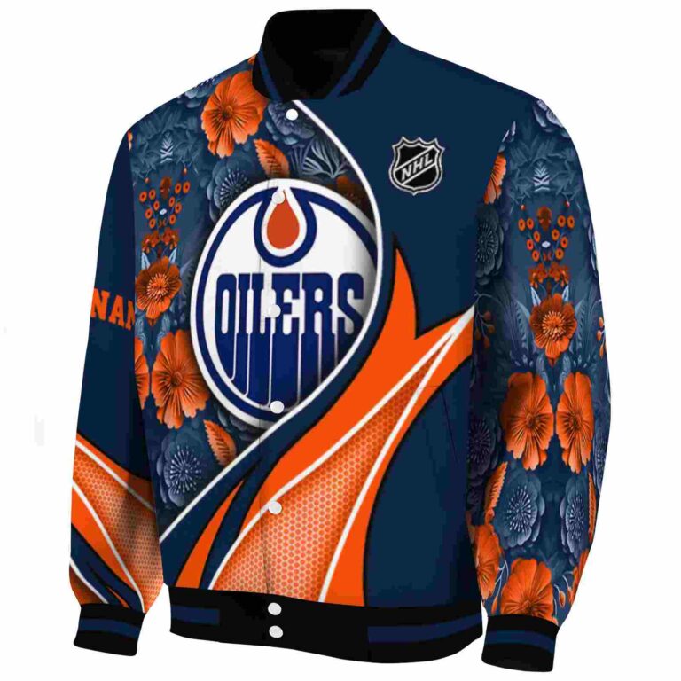 custom edmonton oilers floral print blue jacket best selling jacketwow