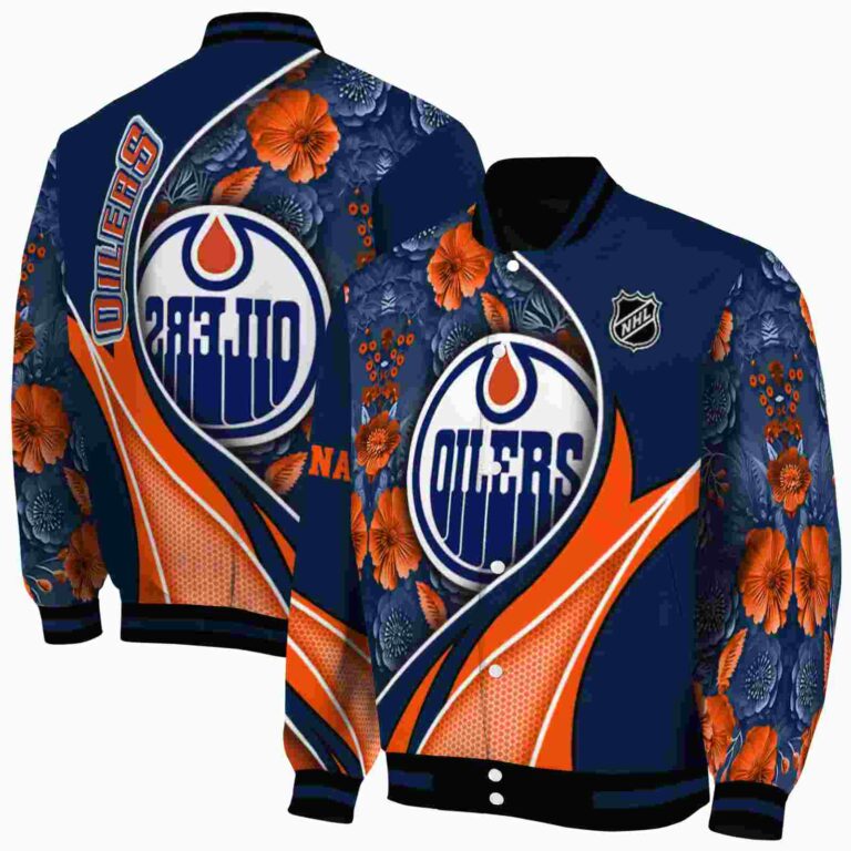 custom edmonton oilers floral print blue jacket fashion forward jacketwow
