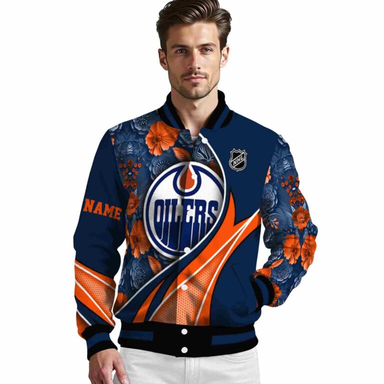 custom edmonton oilers floral print blue jacket high quality jacketwow
