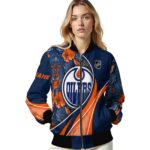 custom edmonton oilers floral print blue jacket best selling jacketwow