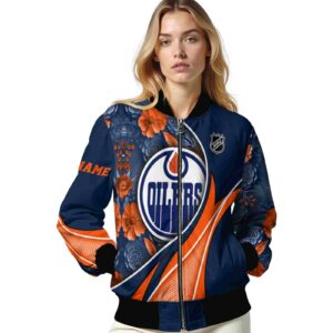 custom edmonton oilers floral print blue jacket latest model jacketwow