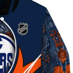 custom edmonton oilers floral print blue jacket premium grade jacketwow