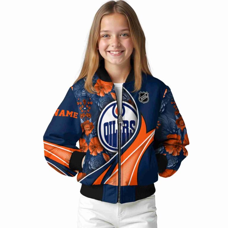 custom edmonton oilers floral print blue jacket top rated jacketwow