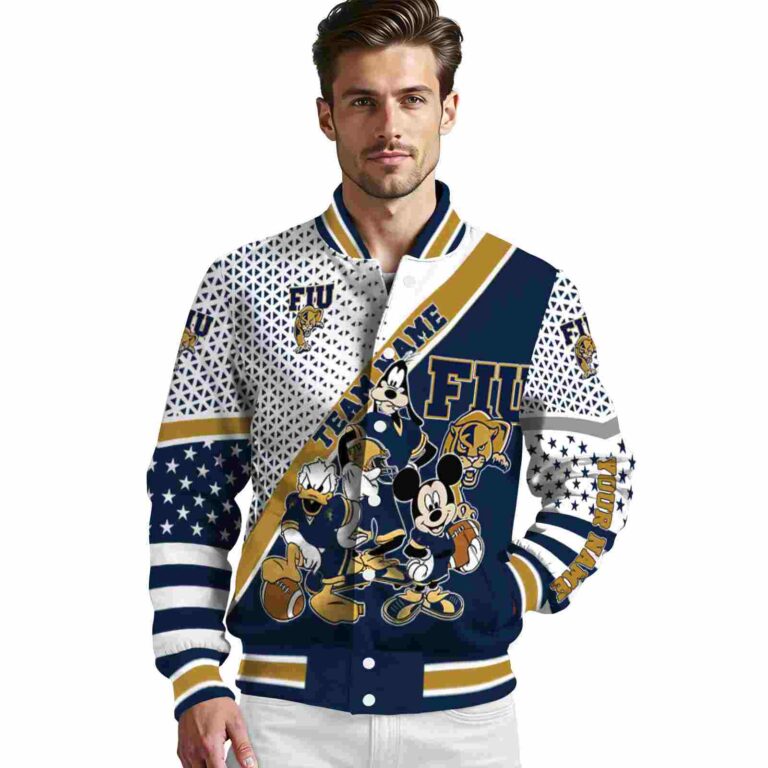 custom fiu panthers mickey donald goofy blue white jacket high quality jacketwow