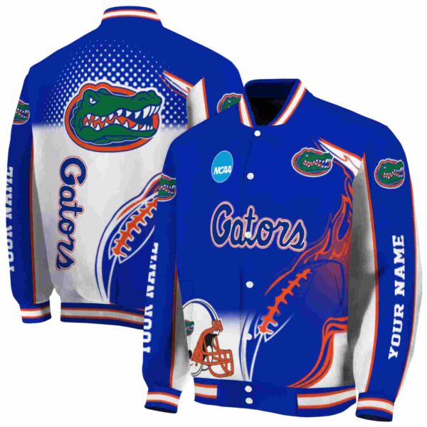 custom florida gators flaming football blue white jacket fashion forward jacketwow