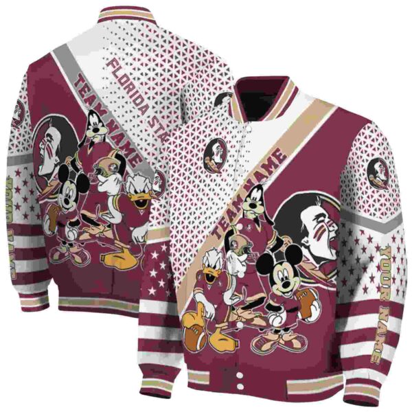 custom florida state seminoles mickey donald goofy garnet white jacket fashion forward jacketwow