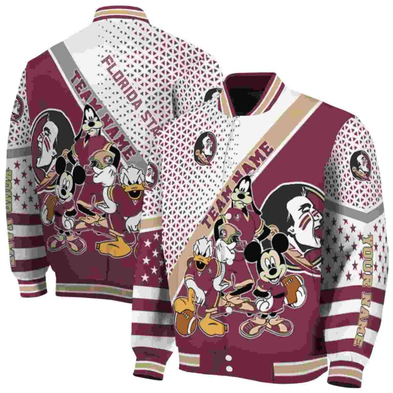 custom florida state seminoles mickey donald goofy garnet white jacket fashion forward jacketwow