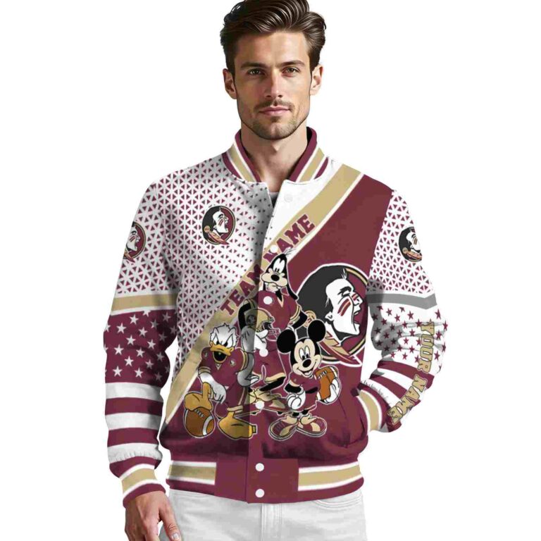 custom florida state seminoles mickey donald goofy garnet white jacket high quality jacketwow