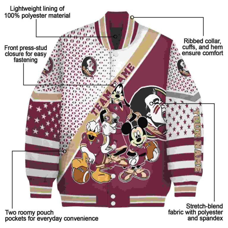 custom florida state seminoles mickey donald goofy garnet white jacket new arrival jacketwow