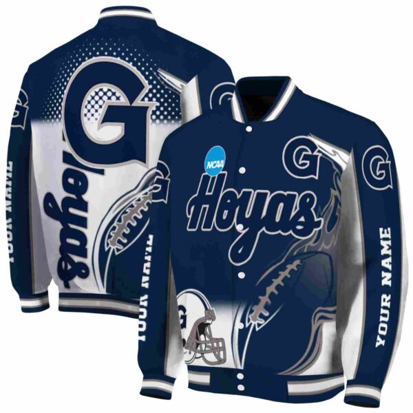 custom georgetown hoyas flaming football blue white jacket fashion forward jacketwow