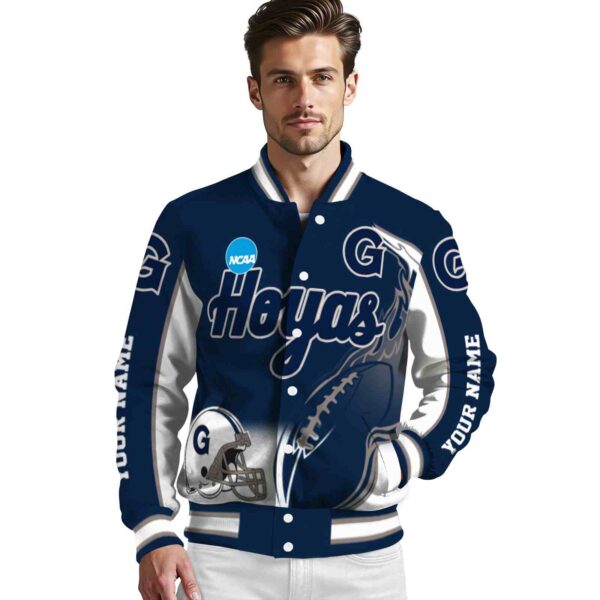 custom georgetown hoyas flaming football blue white jacket high quality jacketwow