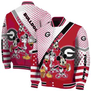 custom georgia bulldogs mickey donald goofy red white jacket fashion forward jacketwow