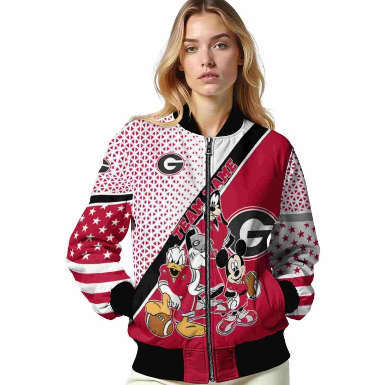custom georgia bulldogs mickey donald goofy red white jacket latest model jacketwow