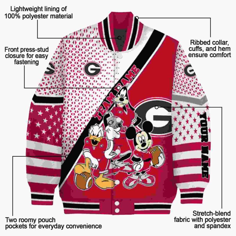 custom georgia bulldogs mickey donald goofy red white jacket new arrival jacketwow